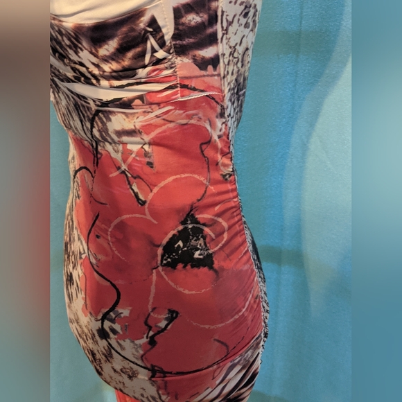 Y2K Bodycon Sweetheart Neckline Abstract Animal Print Cross back Mini Dress Sz S - Picture 4 of 6